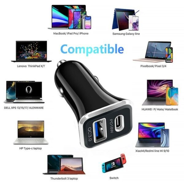 PD18W QC3.0 + PD Dual Fast Car Charger - Image 3