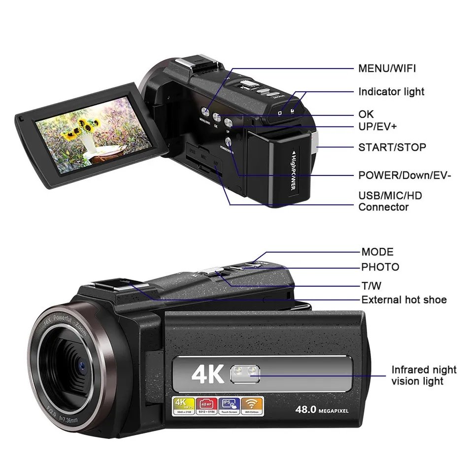 48MP Digital Wifi Camera - 4K 16X Zoom - SD254KM - Image 3