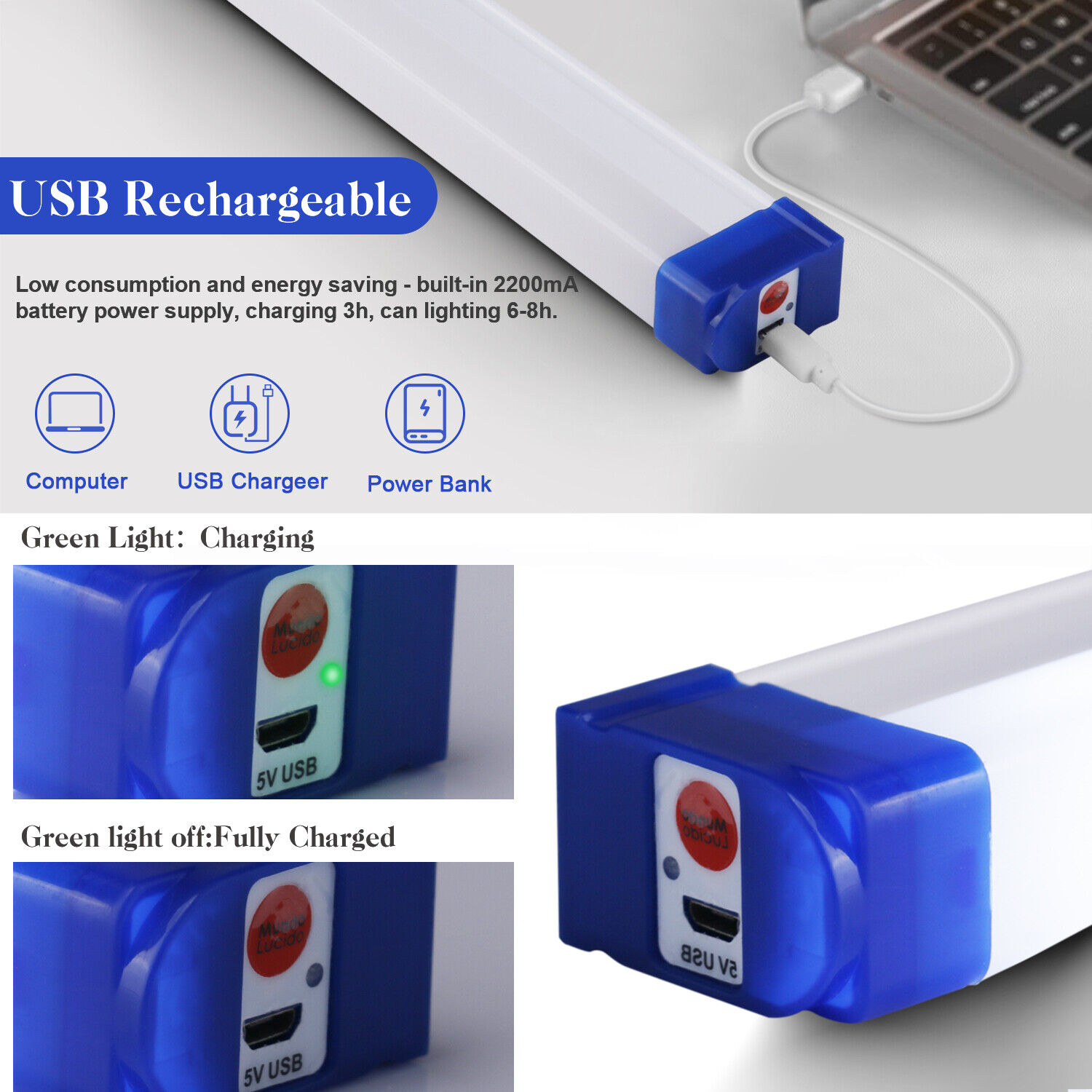 Portable LED Cabinet Light Tube - USB Rechargeable Emergency light strips - Image 6