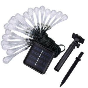 Solar Powered Water Drops String Light White 5M