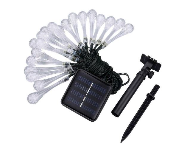 Solar Powered Water Drops String Light White 5M