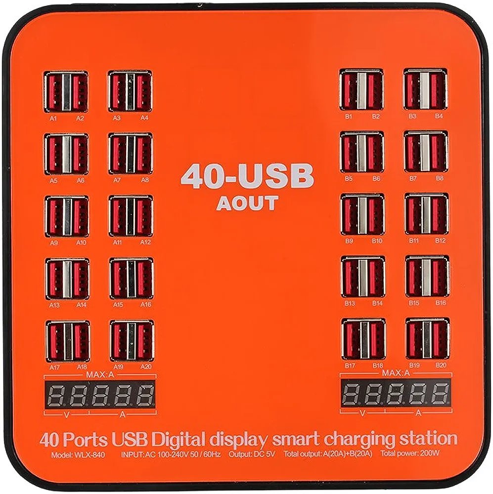 200W 40-Port USB Wall Charger Dual Digital Display Smart Charging Station - JG655