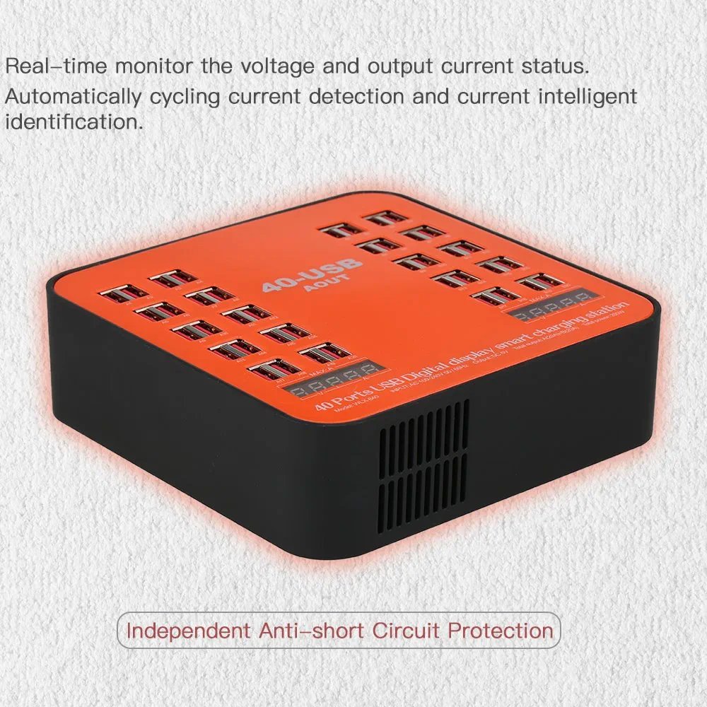 200W 40-Port USB Wall Charger Dual Digital Display Smart Charging Station - JG655 - Image 6