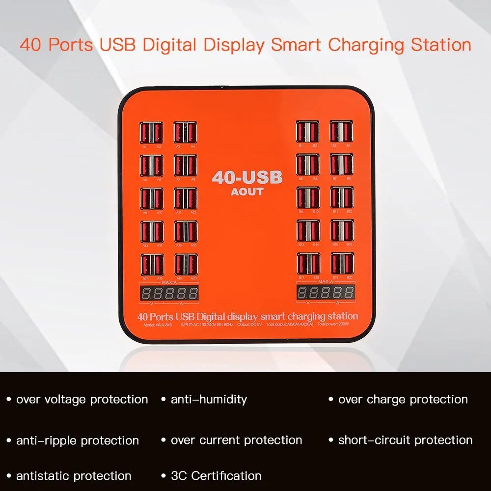 200W 40-Port USB Wall Charger Dual Digital Display Smart Charging Station - JG655 - Image 5