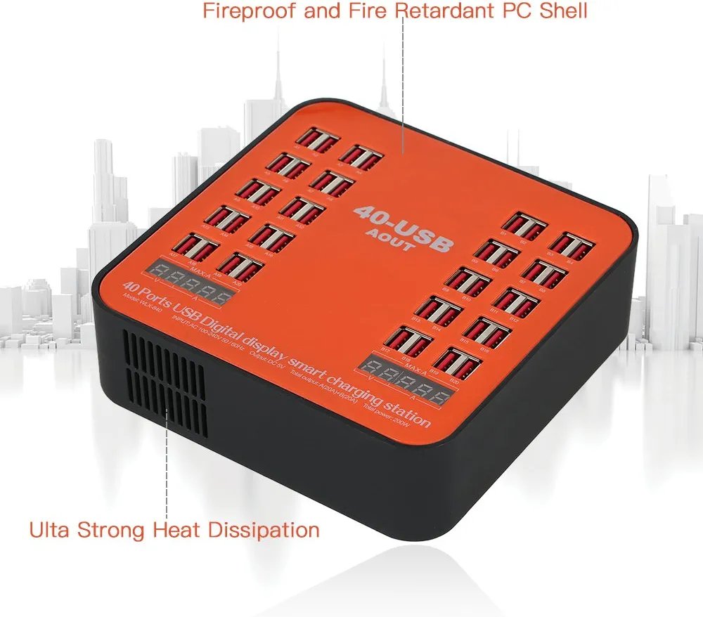 200W 40-Port USB Wall Charger Dual Digital Display Smart Charging Station - JG655 - Image 4