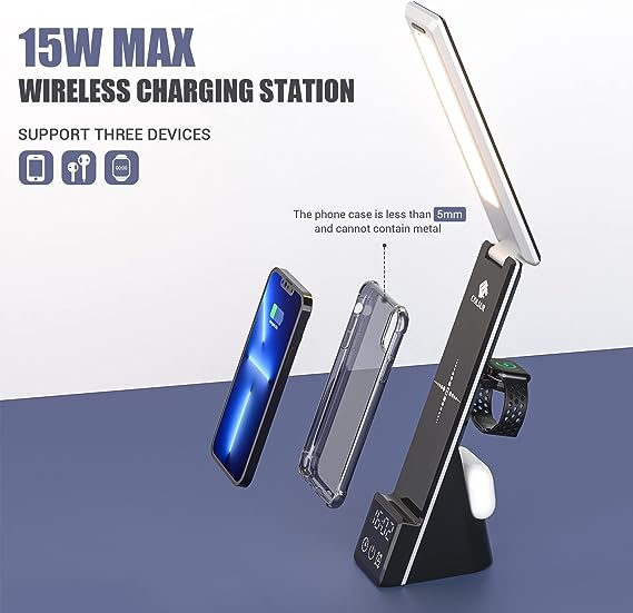 7 in 1 15W Wireless Fast Charger - Desk Lamp & Alarm Clock - AB-S860 - Image 3