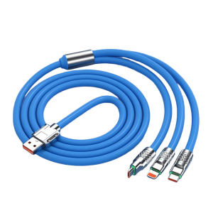 120W 6A 3 in 1 Silicone Zinc Alloy Cable with Type C, Micro USB & Lightning -S-219