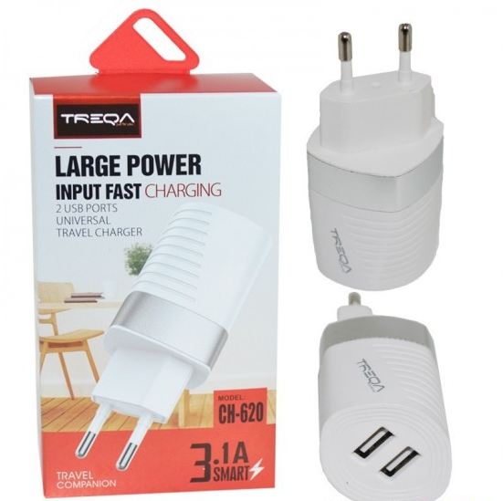 Treqa Dual USB Port Wall Plug 3.1A CH-620 - Image 6