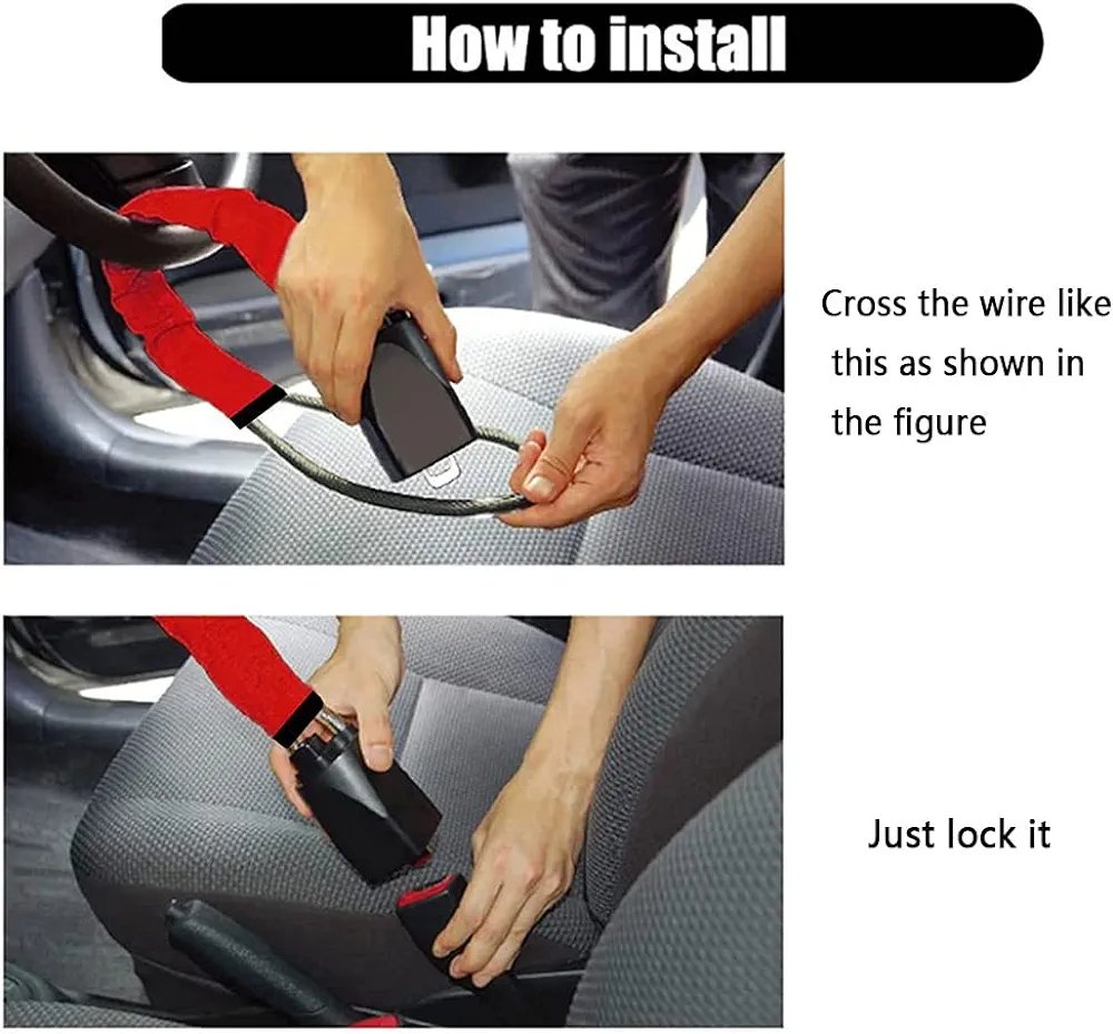 Universal Car Steering Wheel Lock Anti Theft Security System Seat Belt Lock +Key - Image 7
