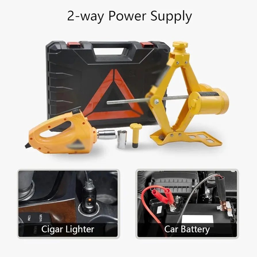12V Car Electric Scissor Jack Lifting Set - Impact Wrench Tool Built-in Flash LED Light for Emergency - Image 6