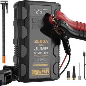 Jump Starter with Air Compressor - 2500A Car Battery Booster Pack - 150PSI Digital Tire Inflator, 12V Auto Jumper Cables