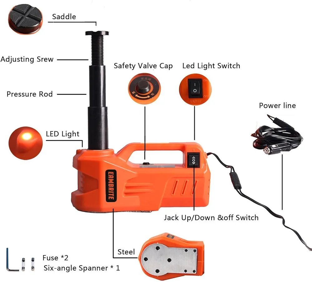 12V DC 5 Ton Electric Car Jack Hydraulic with LED Light Car Lift Floor Jack for Car Sedan RV Van SUV Trucks - Image 8