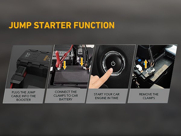 Jump Starter with Air Compressor - 2500A Car Battery Booster Pack - 150PSI Digital Tire Inflator, 12V Auto Jumper Cables - Image 8