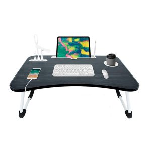 XF0849 Foldable Laptop Table with Tablet Holder, Cup Holder, 4 Ports USB Hub