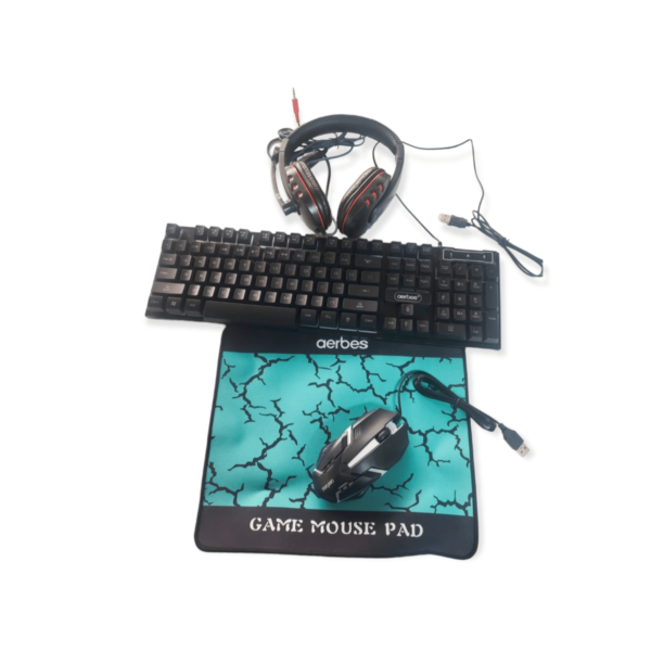 Aerbes AB-D004 4-in-1 Gaming Combo- RGB Keyboard, Mouse, Headset & Mouse Pad
