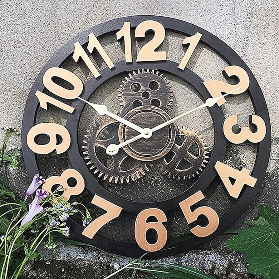 12 Inch Vintage Large Garden Clock Industrial Wind Mechanical Gear Outdoor Clock Open Face Decor - Image 5