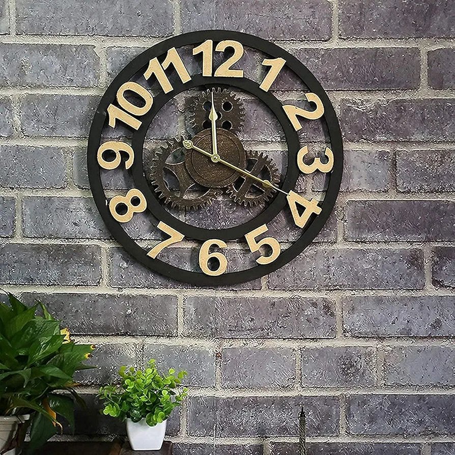 12 Inch Vintage Large Garden Clock Industrial Wind Mechanical Gear Outdoor Clock Open Face Decor