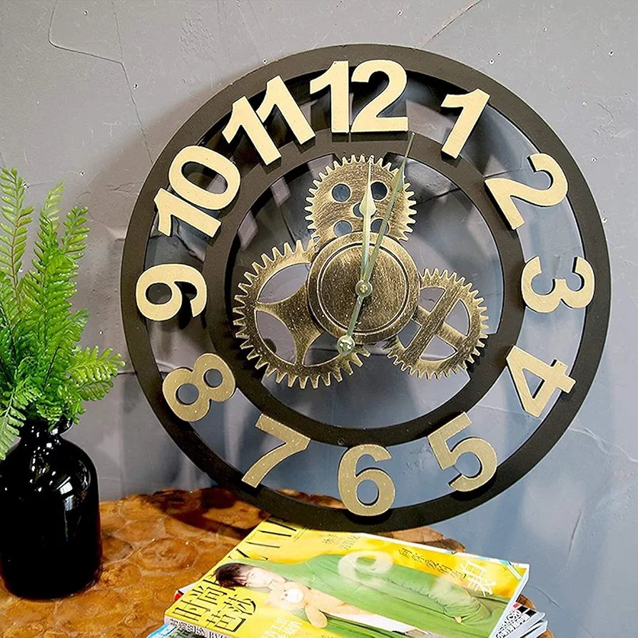 12 Inch Vintage Large Garden Clock Industrial Wind Mechanical Gear Outdoor Clock Open Face Decor - Image 2