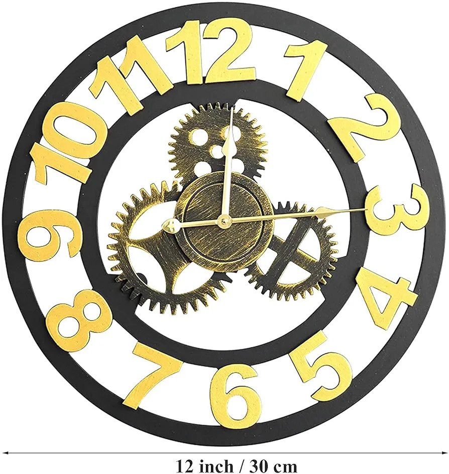 12 Inch Vintage Large Garden Clock Industrial Wind Mechanical Gear Outdoor Clock Open Face Decor - Image 4